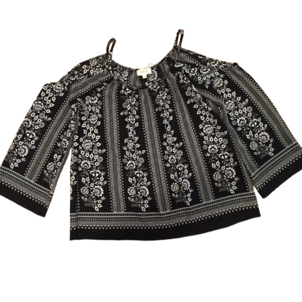 Perch 1X Black Cold Shoulder Floral Stripe Print Top